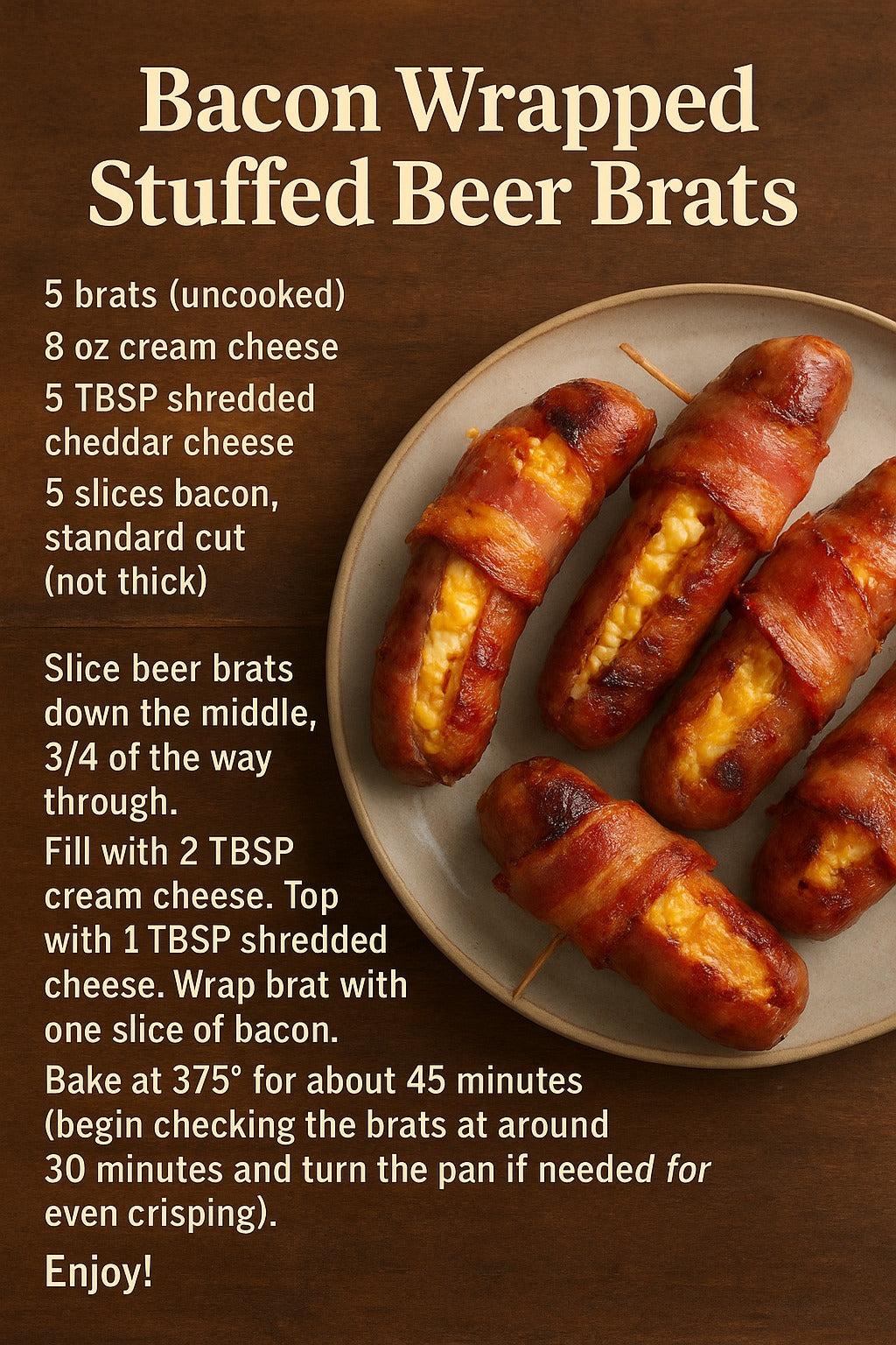 RECIPE-Bacon Wrapped Stuffed Bear Brats